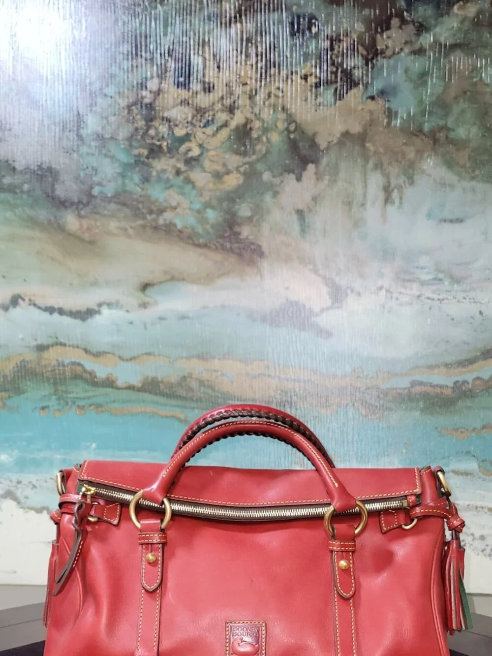 Dooney & Bourke Large Florentine Satchel Red Italian Vacchetta Leather Satchel